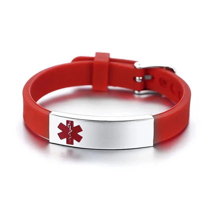 Customised Men's Bracelet – Sentry Medical Alert Bracelet in the Red colour with a stainless steel medical alert plate.
