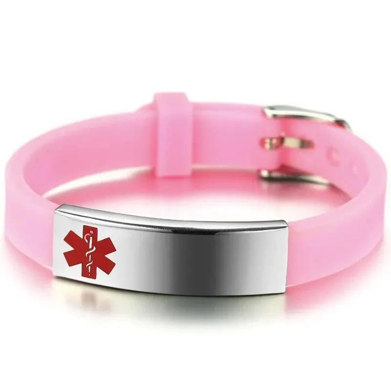 Customised Men's Bracelet – Sentry Medical Alert Bracelet in the Pink colour with a stainless steel medical alert plate.