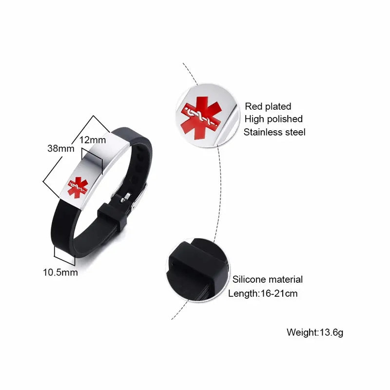 Dimensions and material specifications for the Customised Men's Bracelet – Sentry Medical Alert Bracelet.