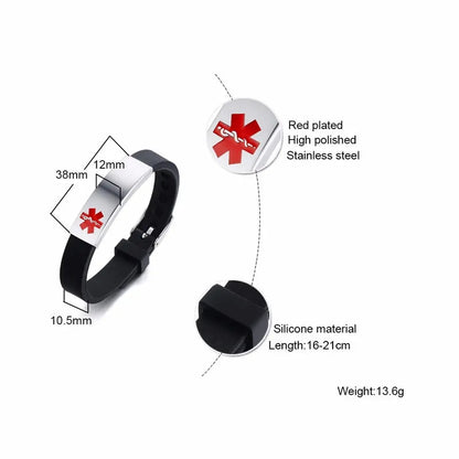 Dimensions and material specifications for the Customised Men's Bracelet – Sentry Medical Alert Bracelet.