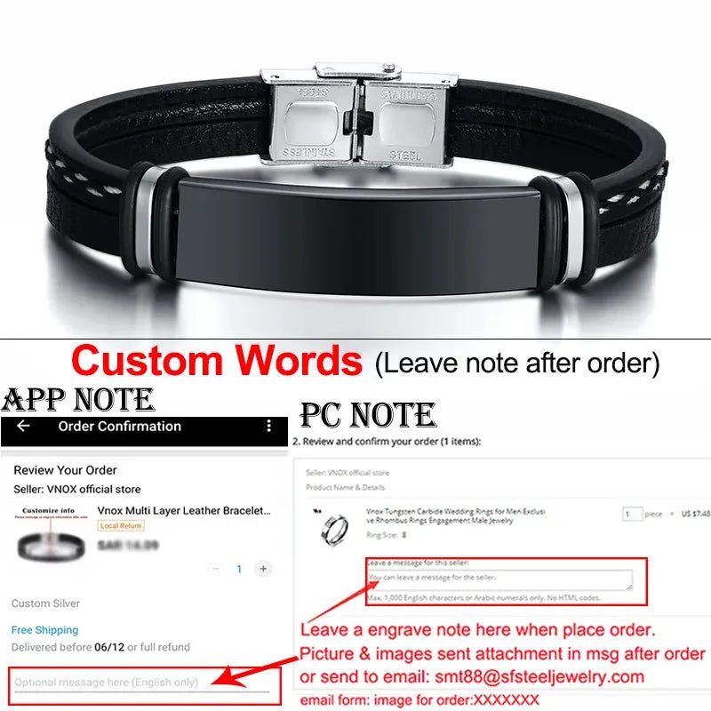 Slate wide leather bracelet with blank black ID plate
