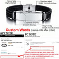 Slate wide leather bracelet with silver ID plate and dimensions