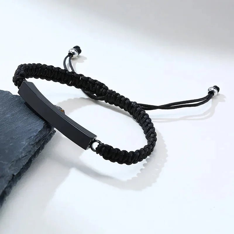 Solace braided cord bracelet with blank stainless steel ID plate