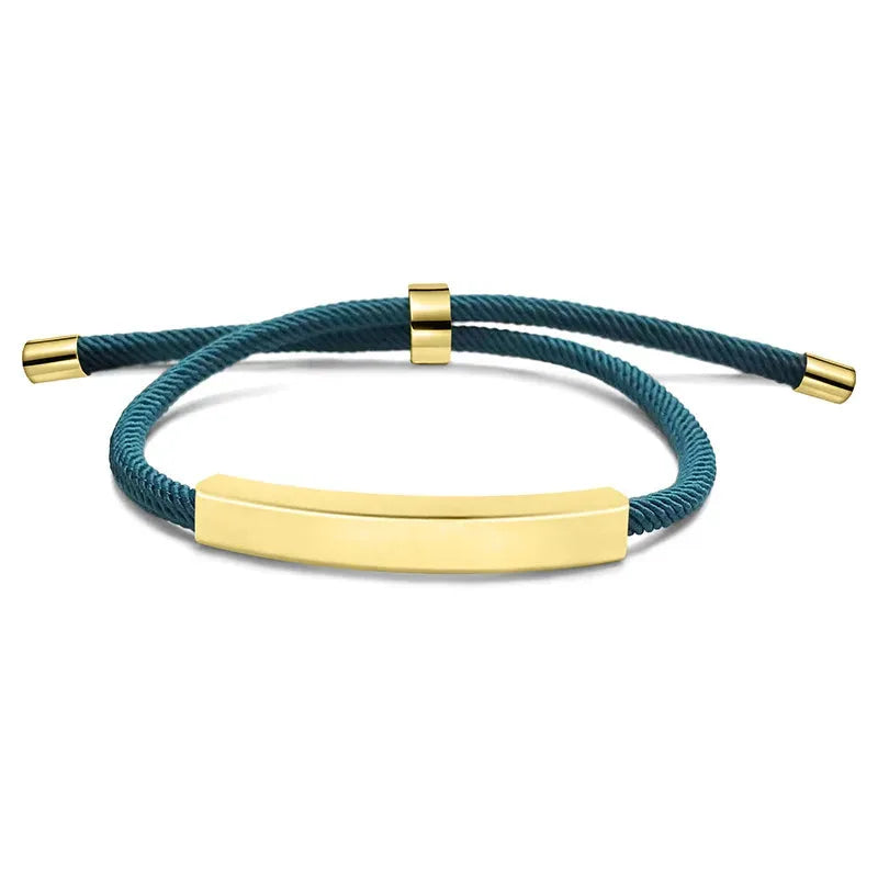 Voyager adjustable cord bracelet in blue with gold-tone nameplate