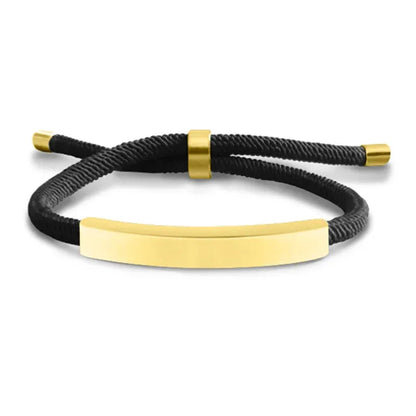 Voyager adjustable cord bracelet in black with gold-tone nameplate