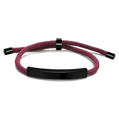 Voyager adjustable cord bracelet in wine with black-tone nameplate