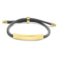 Voyager adjustable cord bracelet in grey with gold-tone nameplate