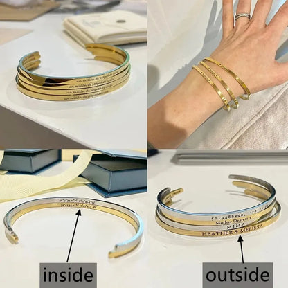 Comparison of Inside versus Outside engraving placement on the Customised Men's Bracelet – Whisper Cuff Bangle.