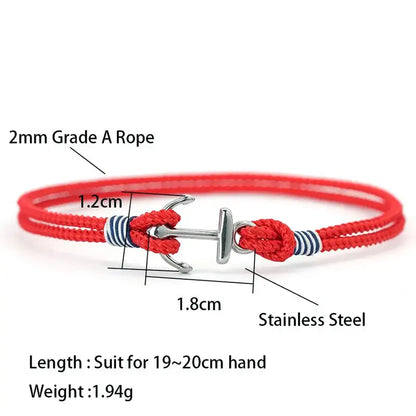 Diagram showing the 2mm rope thickness and stainless steel anchor clasp dimensions