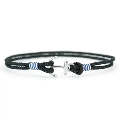 Black double-strand rope bracelet with an anchor-shaped clasp