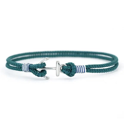 Peacock blue double-strand rope bracelet with an anchor-shaped clasp