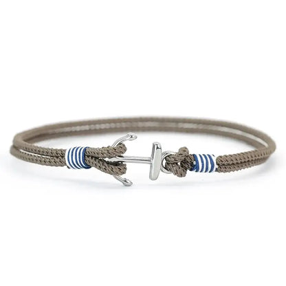 Light brown double-strand rope bracelet with an anchor-shaped clasp