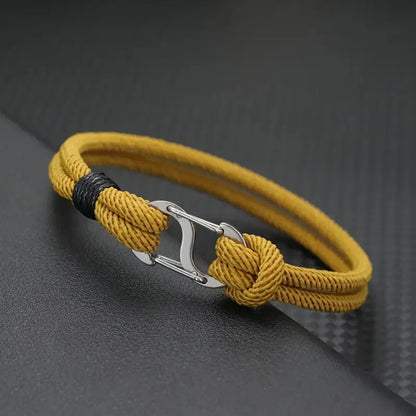 Dark blue double-strand Milan cord bracelet with a stainless steel oval clasp