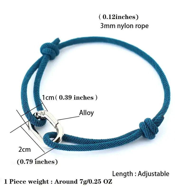Men Bracelet Rope – Drift Adjustable Cord Bracelet showing the 3mm cord and alloy spring-clip clasp dimensions