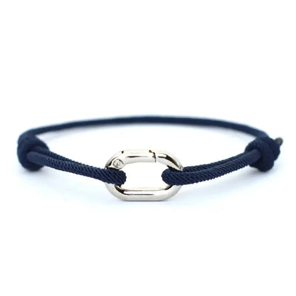 Navy nylon cord bracelet with an alloy spring-clip clasp