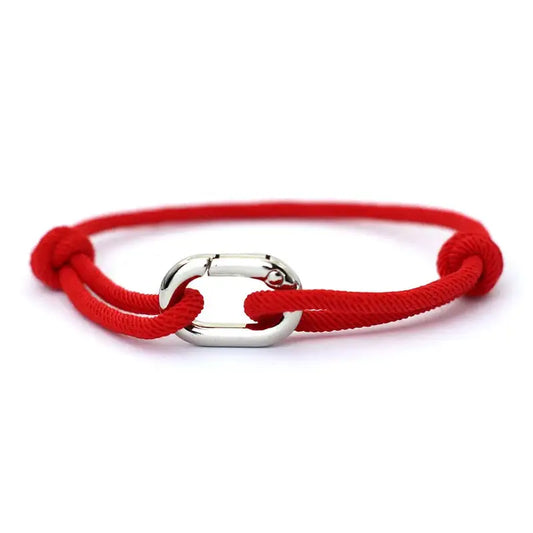 Red nylon cord bracelet with an oval alloy spring-clip clasp