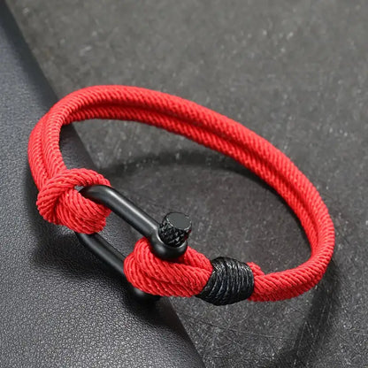 Red double-strand Milan rope bracelet with a stainless steel screw-pin shackle clasp