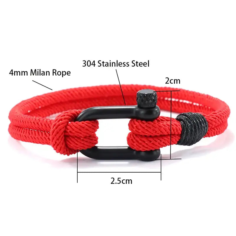 Diagram showing the 4mm rope thickness and 304 stainless steel shackle dimensions