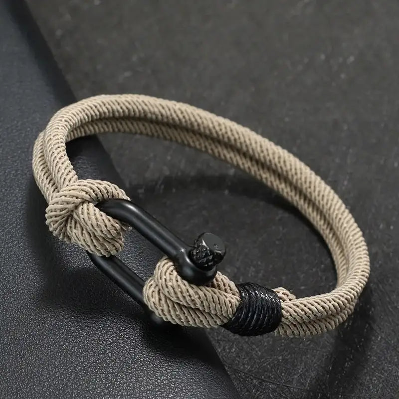 Men Bracelet Rope – Helm Shackle Rope Bracelet in khaki