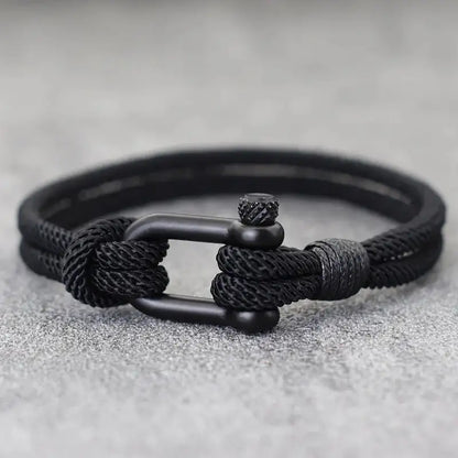 Black double-strand Milan rope bracelet with a stainless steel shackle clasp
