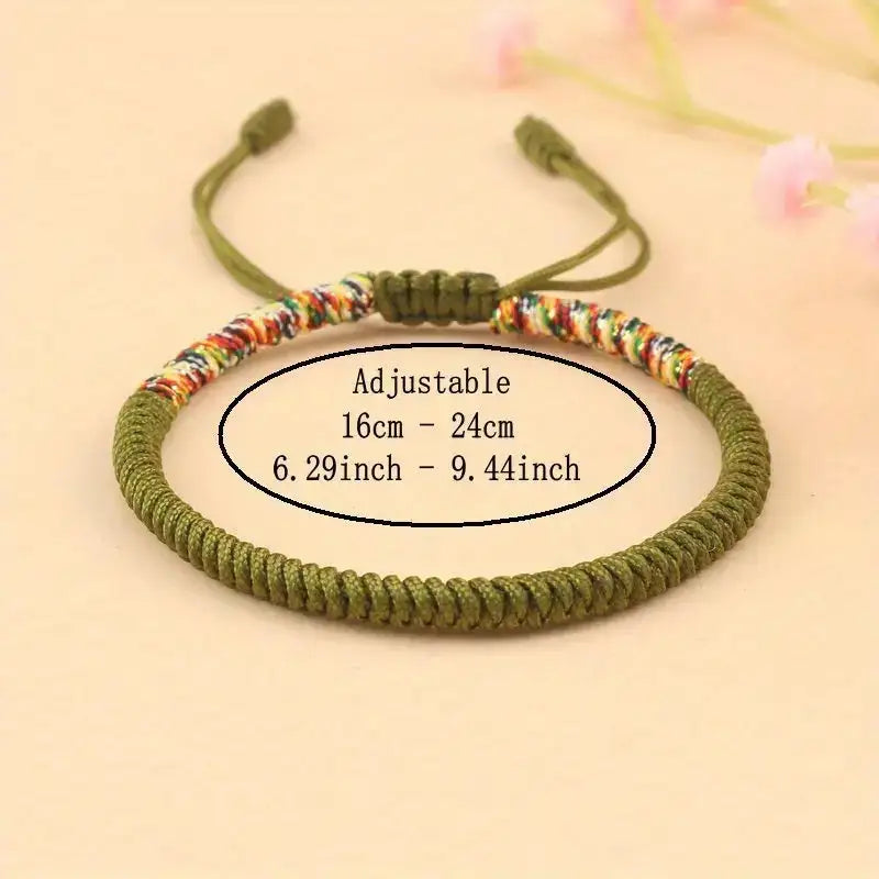 Diagram showing the adjustable 16-24cm sliding knot closure on a braided cord bracelet