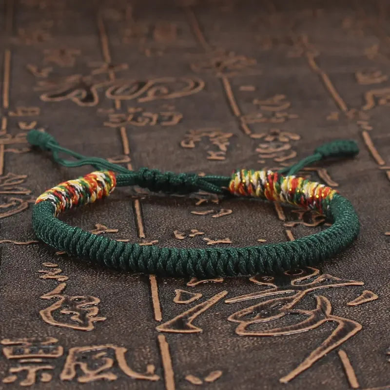 Dark green braided cord bracelet hand-knotted with the King Kong knot