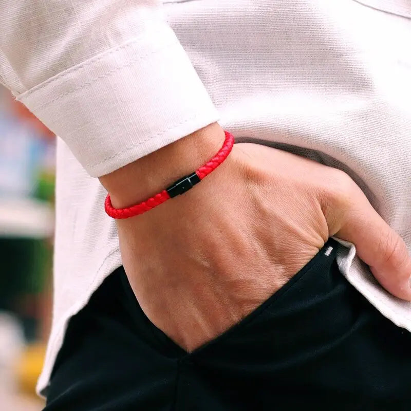 Men Bracelet Rope – Keel Braided Cord Bracelet worn on the wrist in red