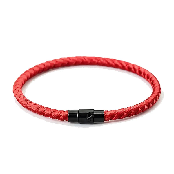 Keel Braided Cord Bracelet, red braided cord with black clasp, white background