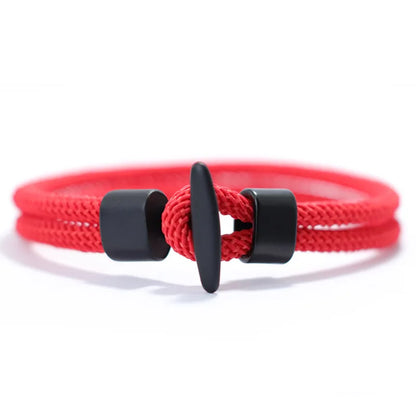 Red double-strand Milan mesh rope bracelet with a black T-bar clasp