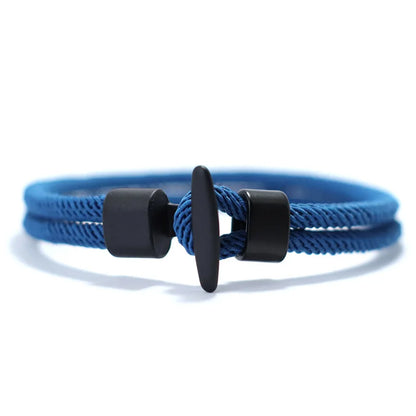 Royal blue double-strand Milan mesh rope bracelet with a black T-bar clasp