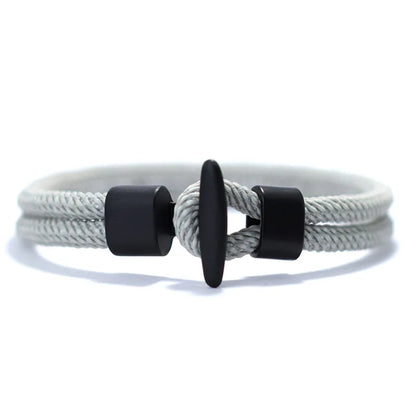 Grey double-strand Milan mesh rope bracelet with a black T-bar clasp