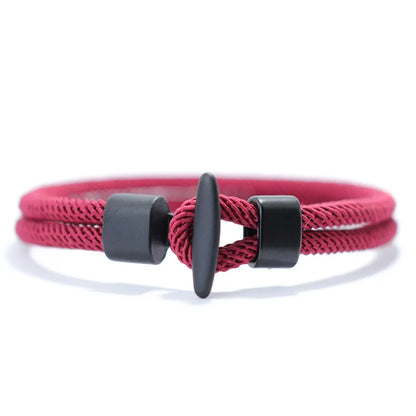 Wine-colored double-strand Milan mesh rope bracelet with a black T-bar clasp