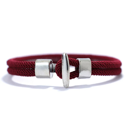 Wine-colored Milan mesh rope bracelet with a silver-tone T-bar clasp