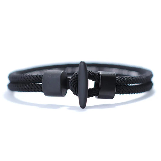 Black double-strand Milan mesh rope bracelet with a black T-bar toggle clasp