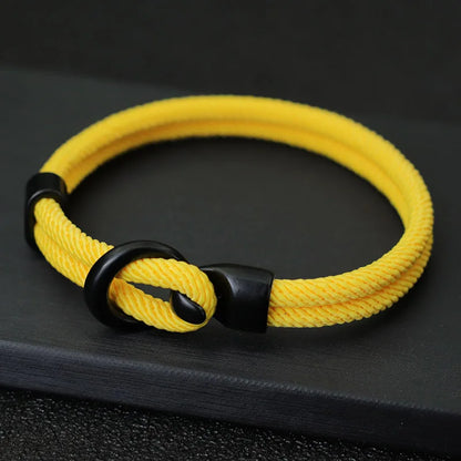 Yellow nylon rope bracelet double-wrapped with a black alloy hook clasp