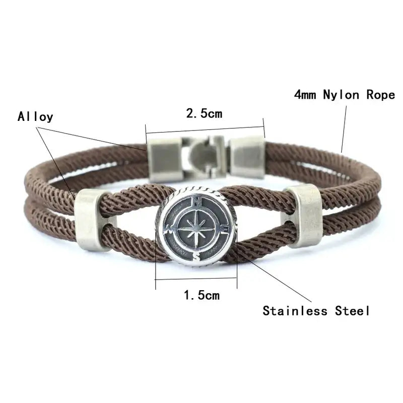 Diagram showing the 4mm rope thickness and alloy compass charm dimensions