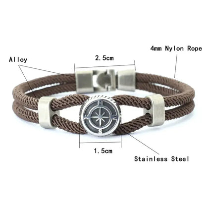 Diagram showing the 4mm rope thickness and alloy compass charm dimensions