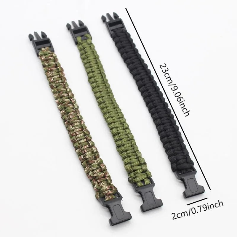 Diagram showing the 23cm length and 2cm width of a paracord survival bracelet