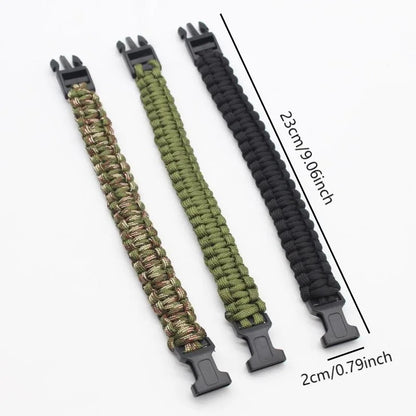 Diagram showing the 23cm length and 2cm width of a paracord survival bracelet