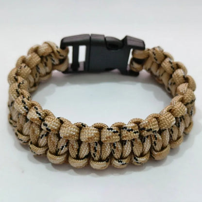 Cobra-weave paracord survival bracelet in Style A colorway with a plastic side-release buckle