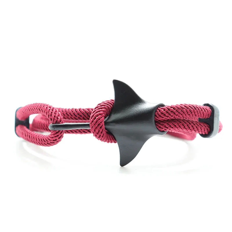 Manta ray charm in black finish with wine cord