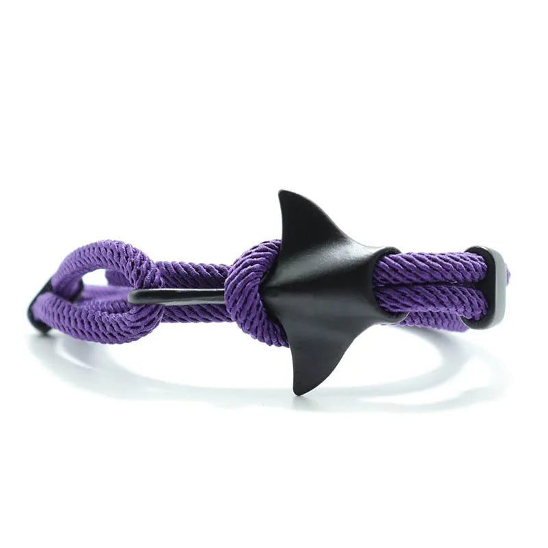 Manta ray charm in black finish with purple cord