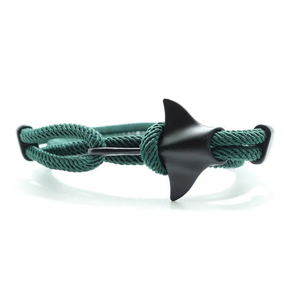 Manta ray charm in black finish with green cord