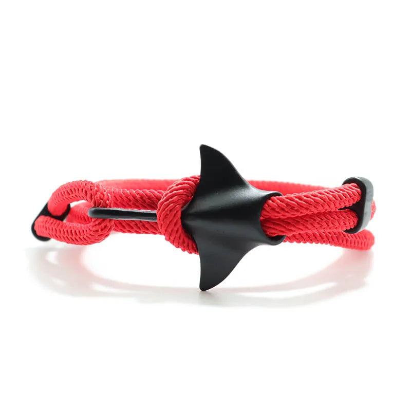 Manta ray charm in black finish with red cord