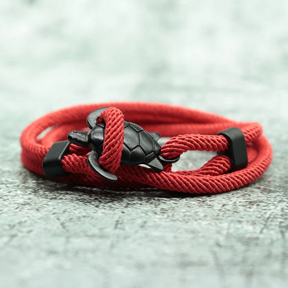 Sea turtle charm rope bracelet in red cord