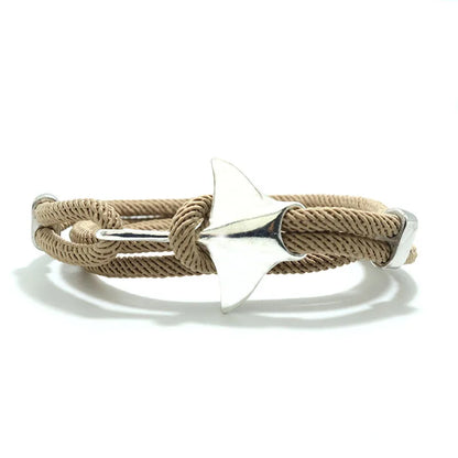 Manta ray charm in silver finish with khaki cord