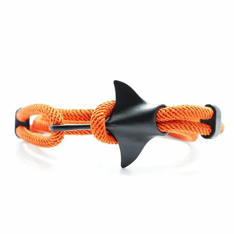Manta ray charm in black finish on an orange rope bracelet