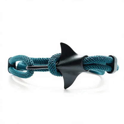 Manta ray charm in black finish on a sea blue rope bracelet