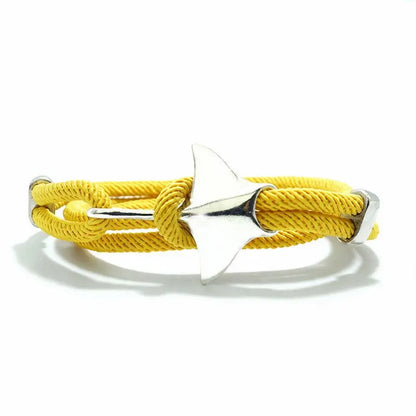 Manta ray charm in silver finish on a yellow rope bracelet