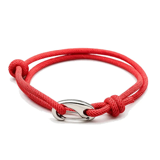 Tide Double-Wrap Rope Bracelet, navy blue rope with silver clasp, white background